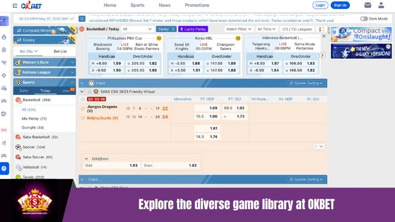 Explore the diverse game library at OKBET
